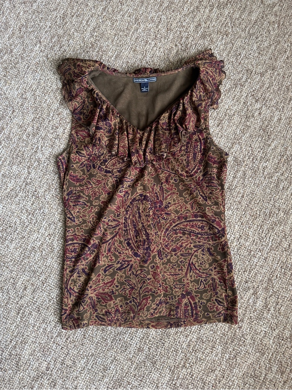 Vintage Y2K Paisley Ruffle Blouse in Brown Size Medium